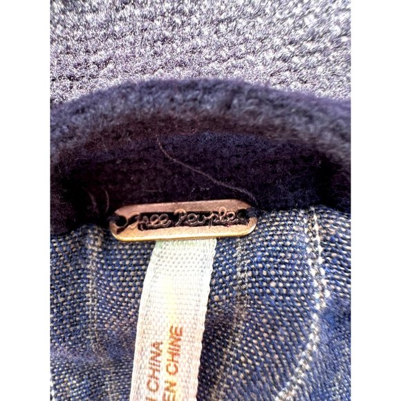 Free People Pea Coat Women Small Navy Blue Two Button Long Sleeve Collar Pockets - Picture 7 of 13